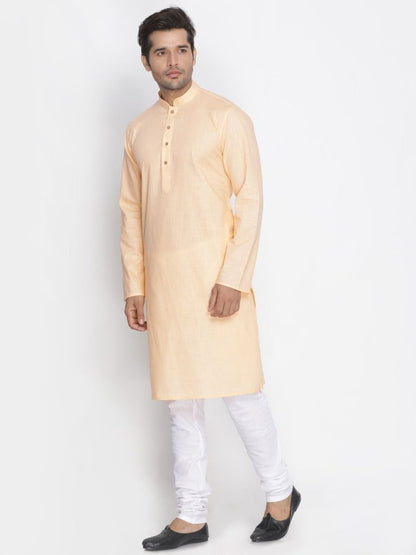 Men's Beige Cotton Linen Blend Kurta and Pyjama Set