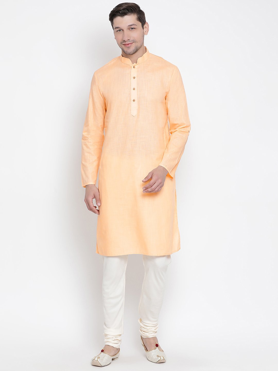 Men's Beige Cotton Linen Blend Kurta and Pyjama Set