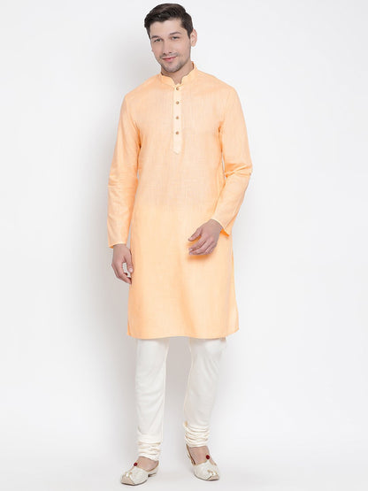 Men's Beige Cotton Linen Blend Kurta and Pyjama Set