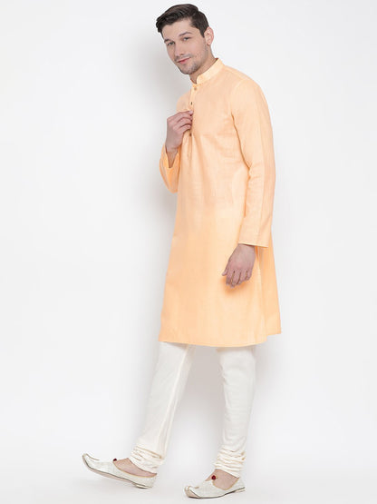 Men's Beige Cotton Linen Blend Kurta and Pyjama Set