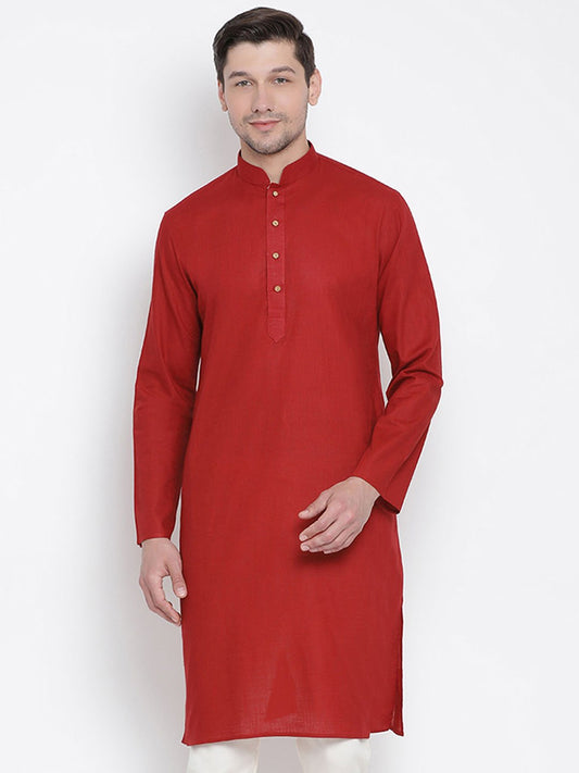 Men's Maroon Cotton Linen Blend Kurta