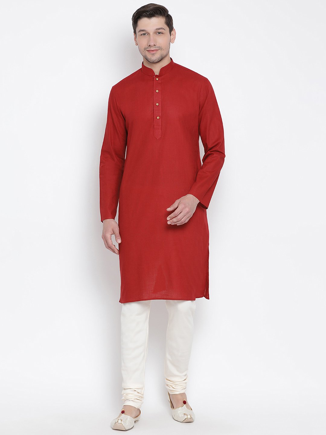 Men's Maroon Cotton Linen Blend Kurta