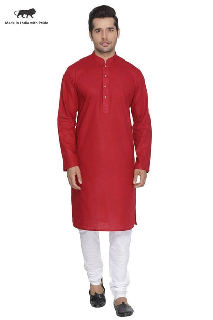 Men's Maroon Cotton Linen Blend Kurta and Pyjama Set