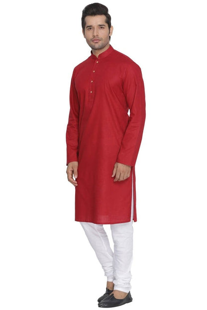 Men's Maroon Cotton Linen Blend Kurta and Pyjama Set