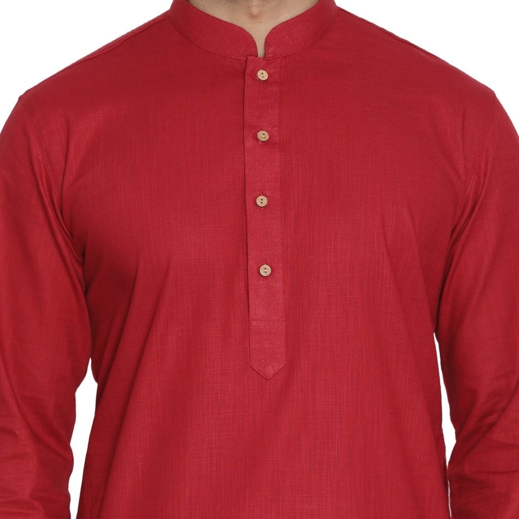 Men's Maroon Cotton Linen Blend Kurta and Pyjama Set