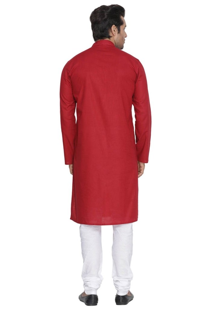 Men's Maroon Cotton Linen Blend Kurta and Pyjama Set