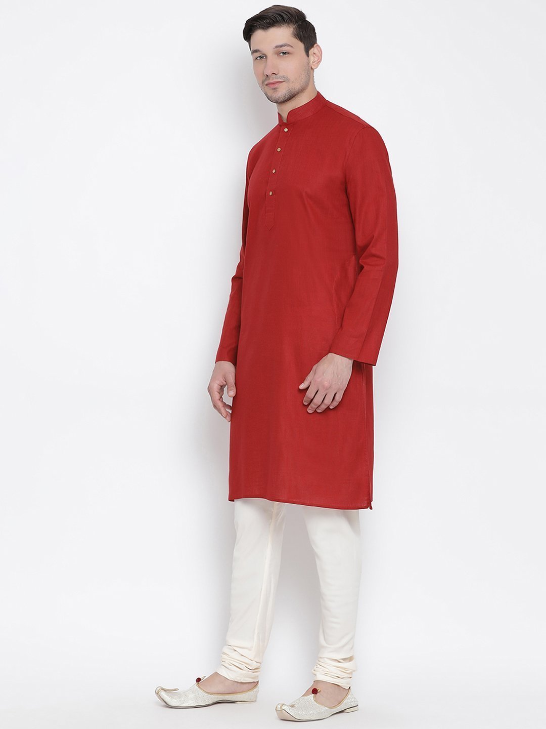 Men's Maroon Cotton Linen Blend Kurta and Pyjama Set