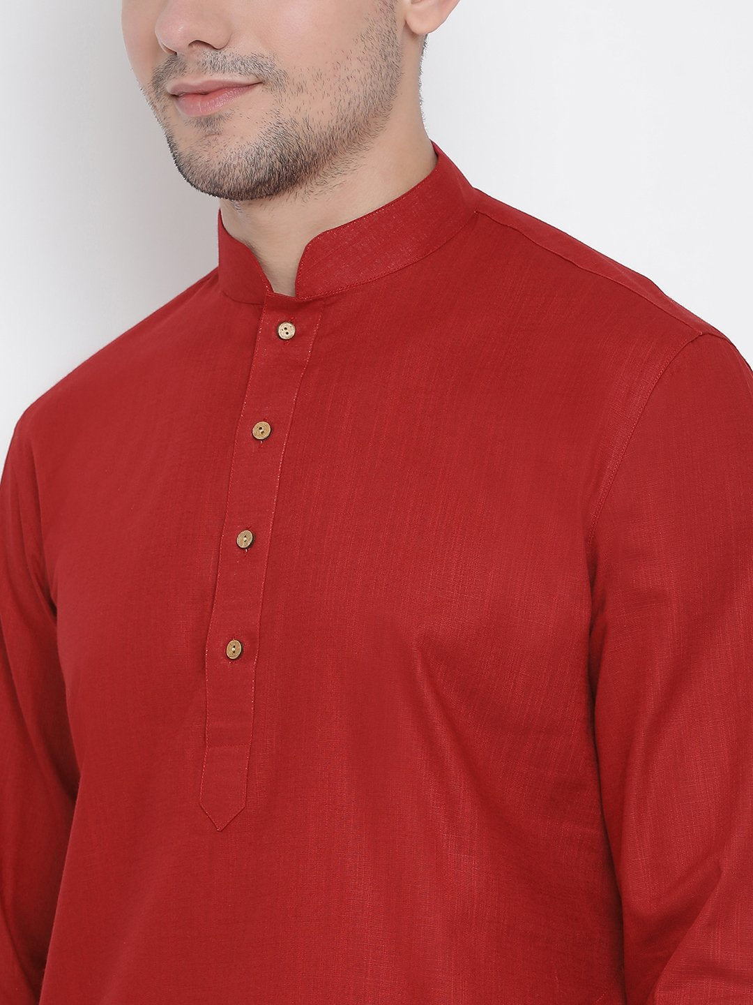 Men's Maroon Cotton Linen Blend Kurta and Pyjama Set