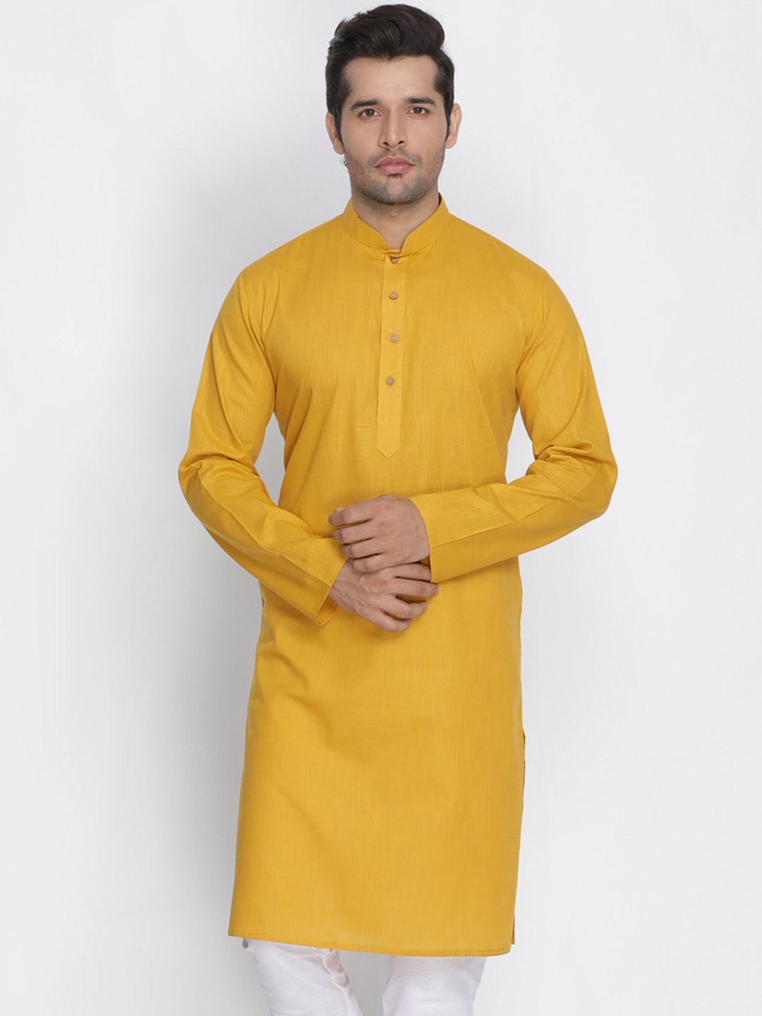 Men's Yellow Cotton Linen Blend Kurta