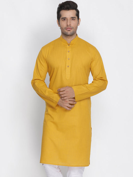 Men's Yellow Cotton Linen Blend Kurta