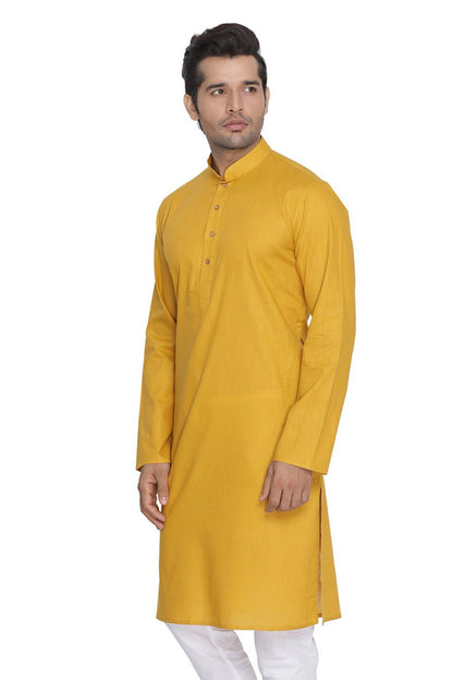 Men's Yellow Cotton Linen Blend Kurta