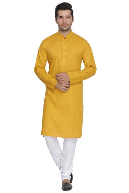 Men's Yellow Cotton Linen Blend Kurta