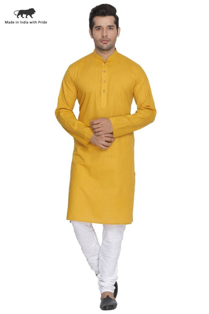 Men's Yellow Cotton Linen Blend Kurta and Pyjama Set