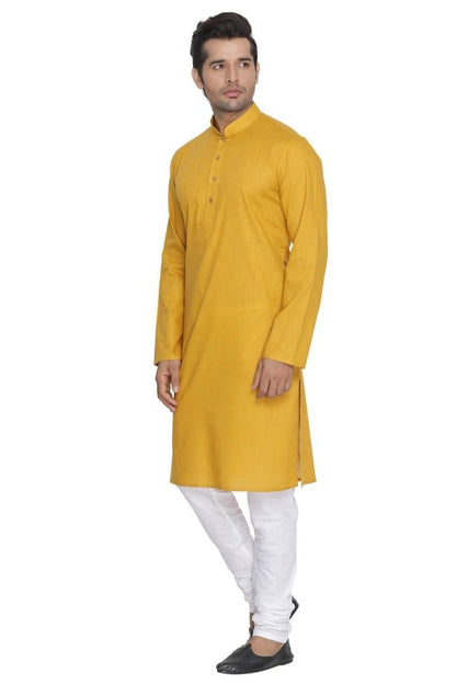 Men's Yellow Cotton Linen Blend Kurta and Pyjama Set