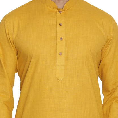 Men's Yellow Cotton Linen Blend Kurta and Pyjama Set