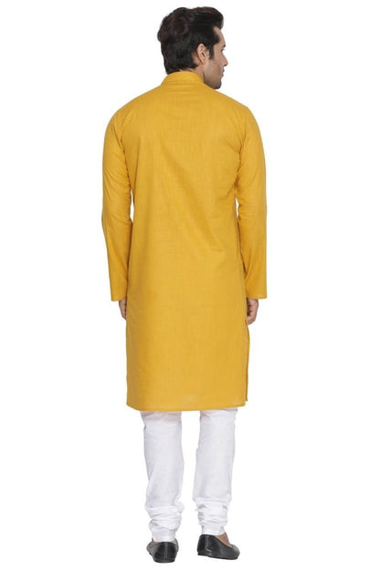 Men's Yellow Cotton Linen Blend Kurta and Pyjama Set