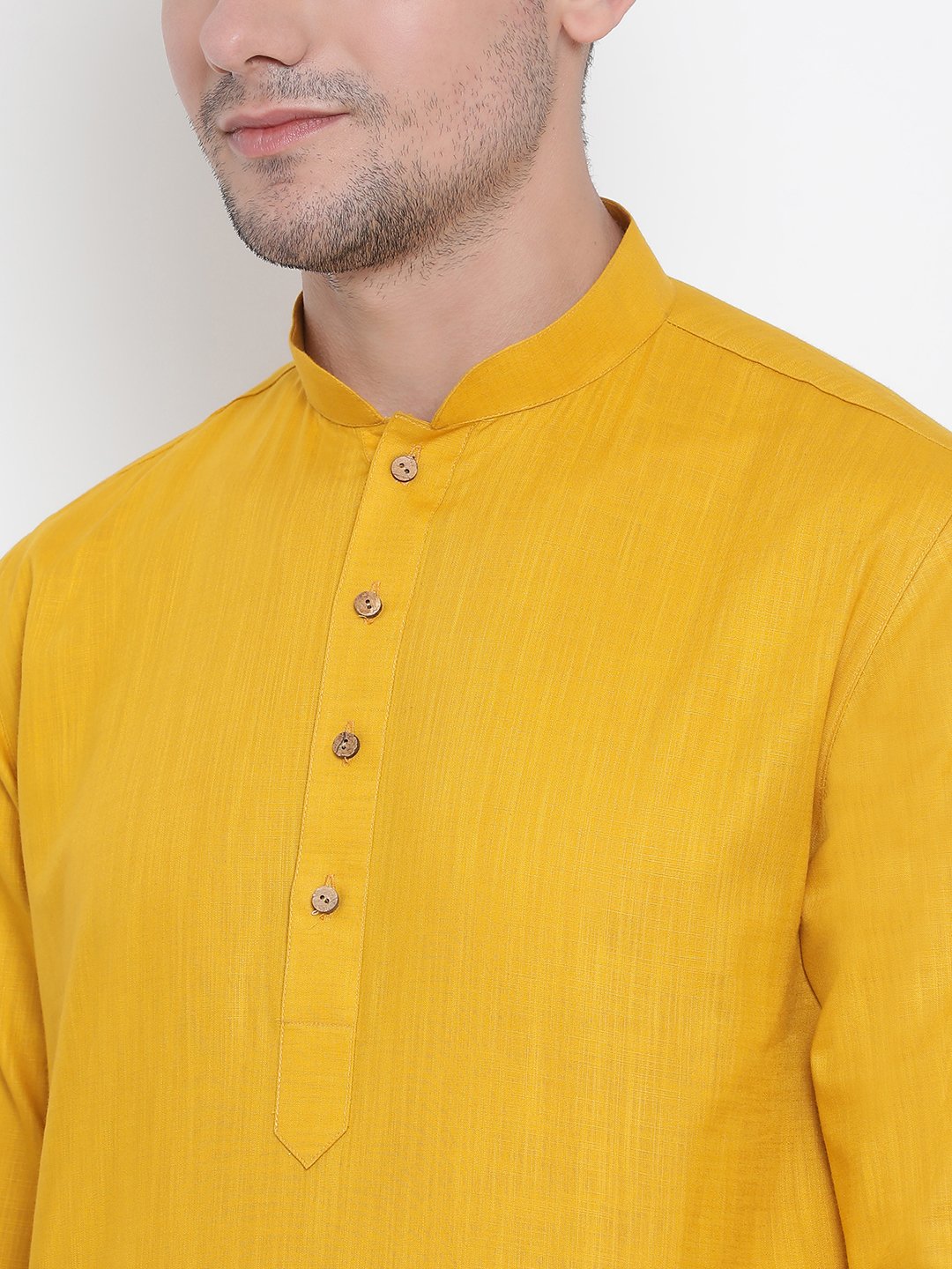 Men's Yellow Cotton Linen Blend Kurta and Pyjama Set