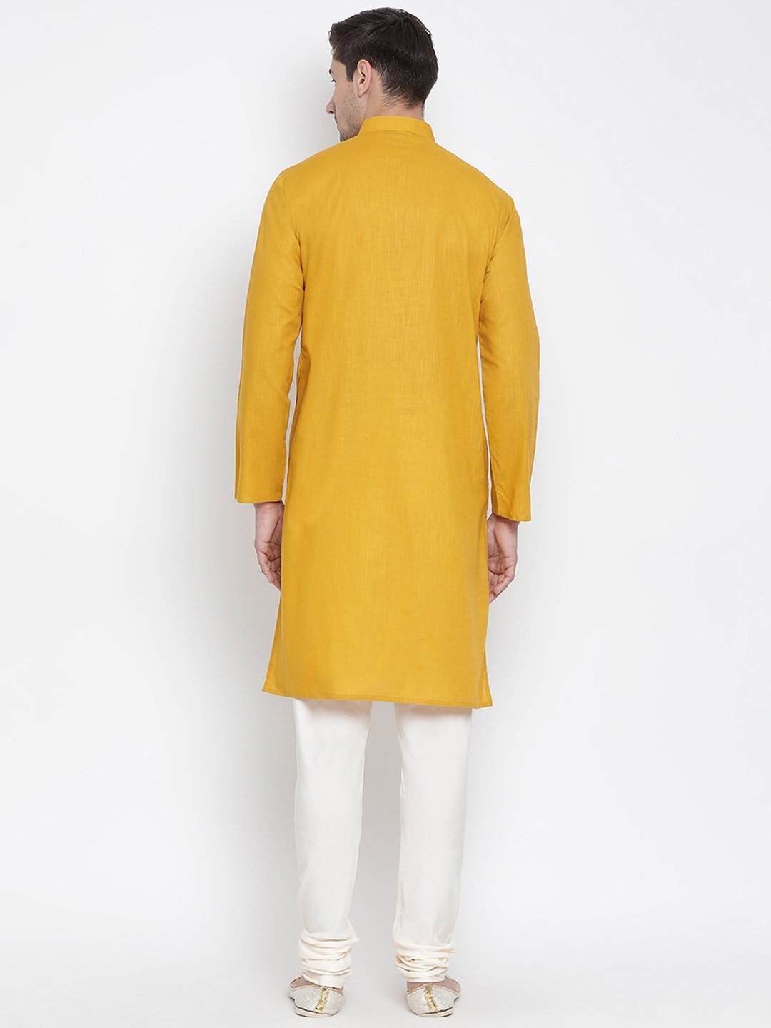 Men's Yellow Cotton Linen Blend Kurta and Pyjama Set