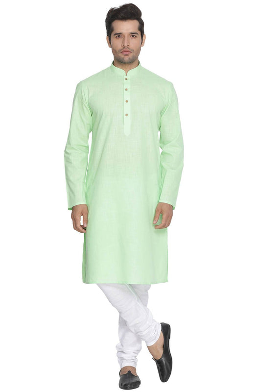 Men's Green Cotton Linen Blend Kurta and Pyjama Set