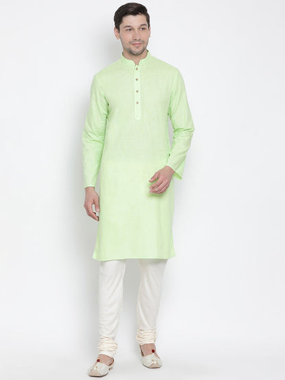 Men's Light Green Cotton Linen Blend Kurta and Pyjama Set