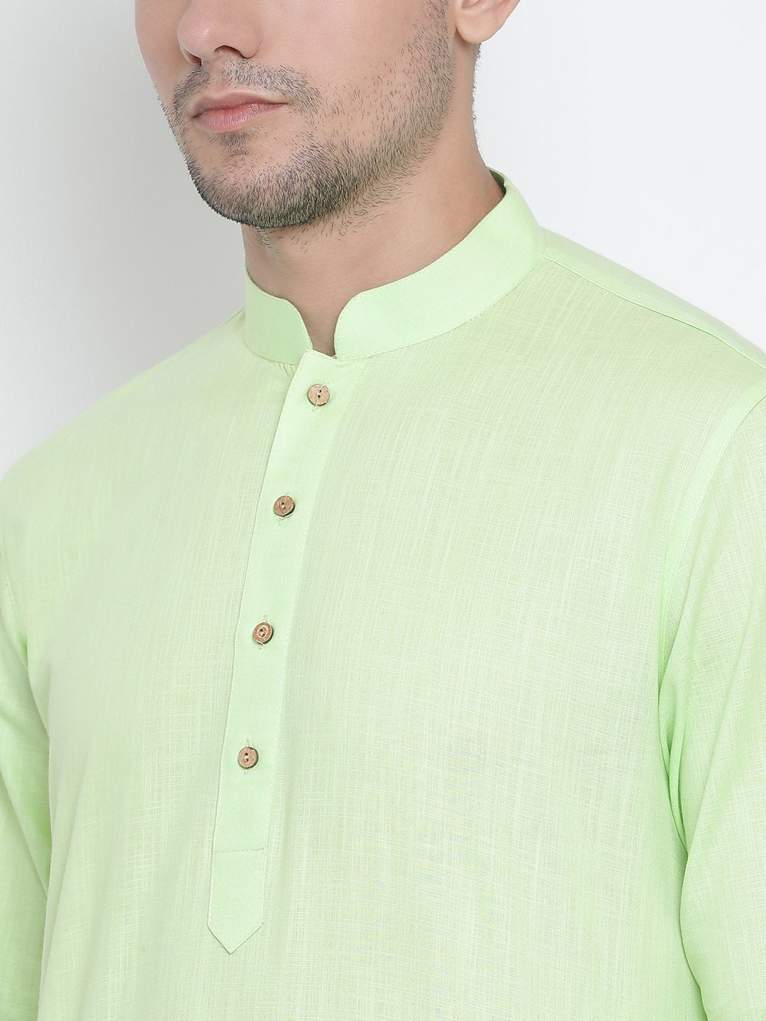 Men's Green Cotton Linen Blend Kurta