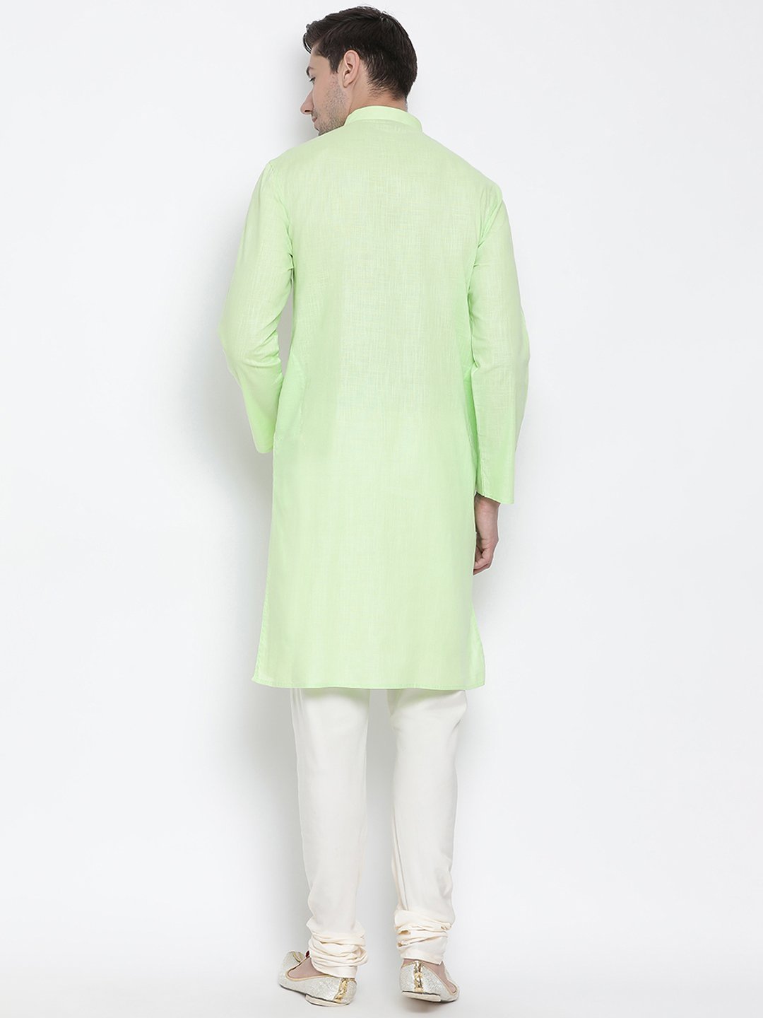 Men's Light Green Cotton Linen Blend Kurta and Pyjama Set