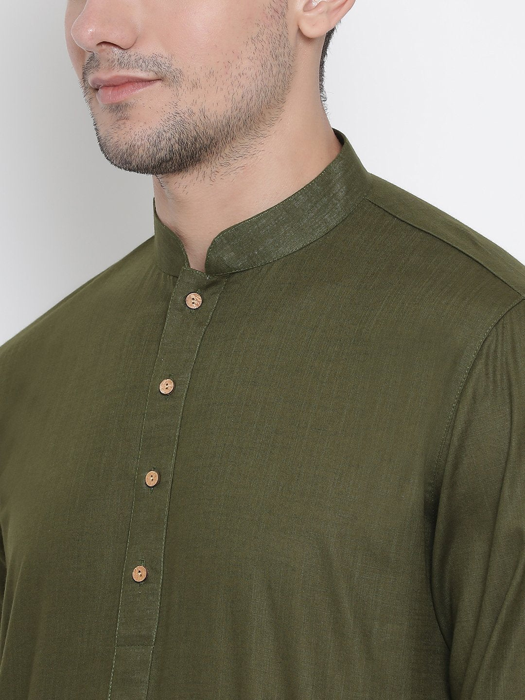 Men's Green Cotton Linen Blend Kurta