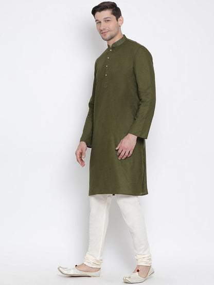 Men's Green Cotton Linen Blend Kurta and Pyjama Set