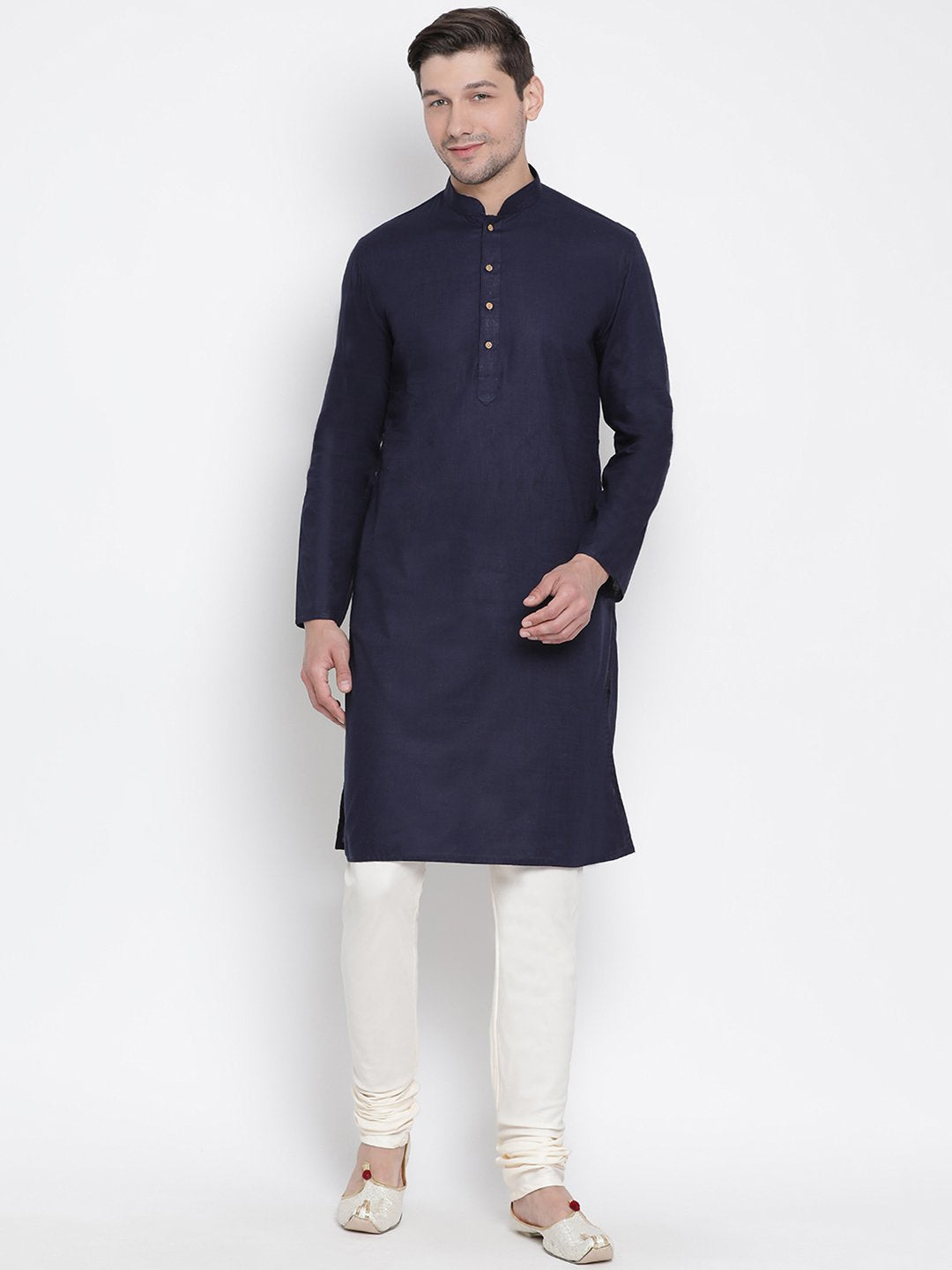 Men's Blue Cotton Linen Blend Kurta