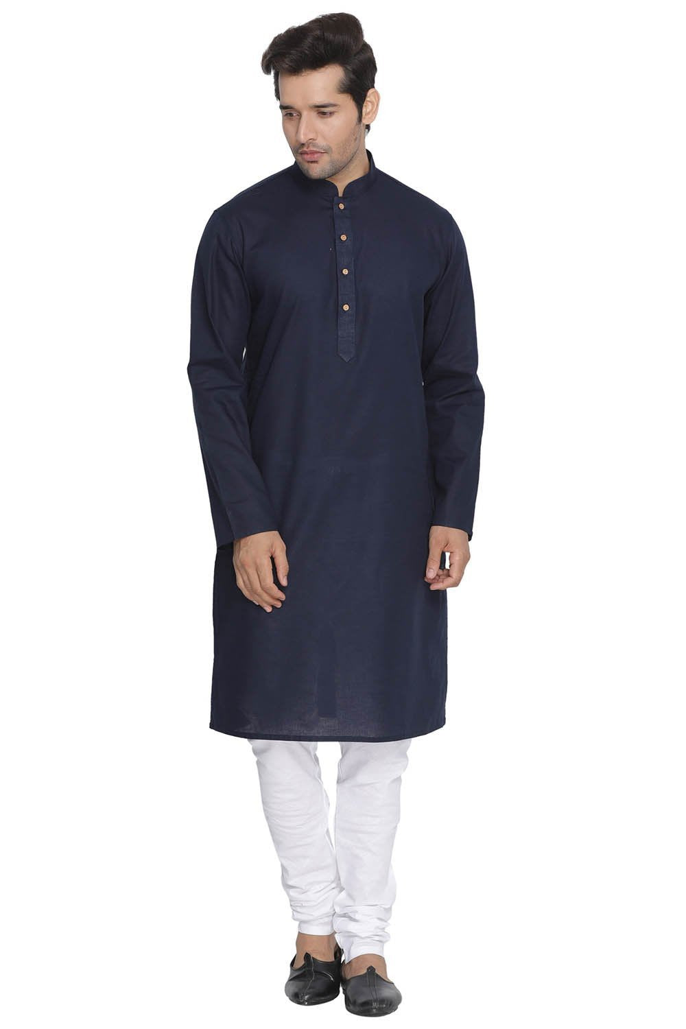 Men's Blue Cotton Linen Blend Kurta and Pyjama Set