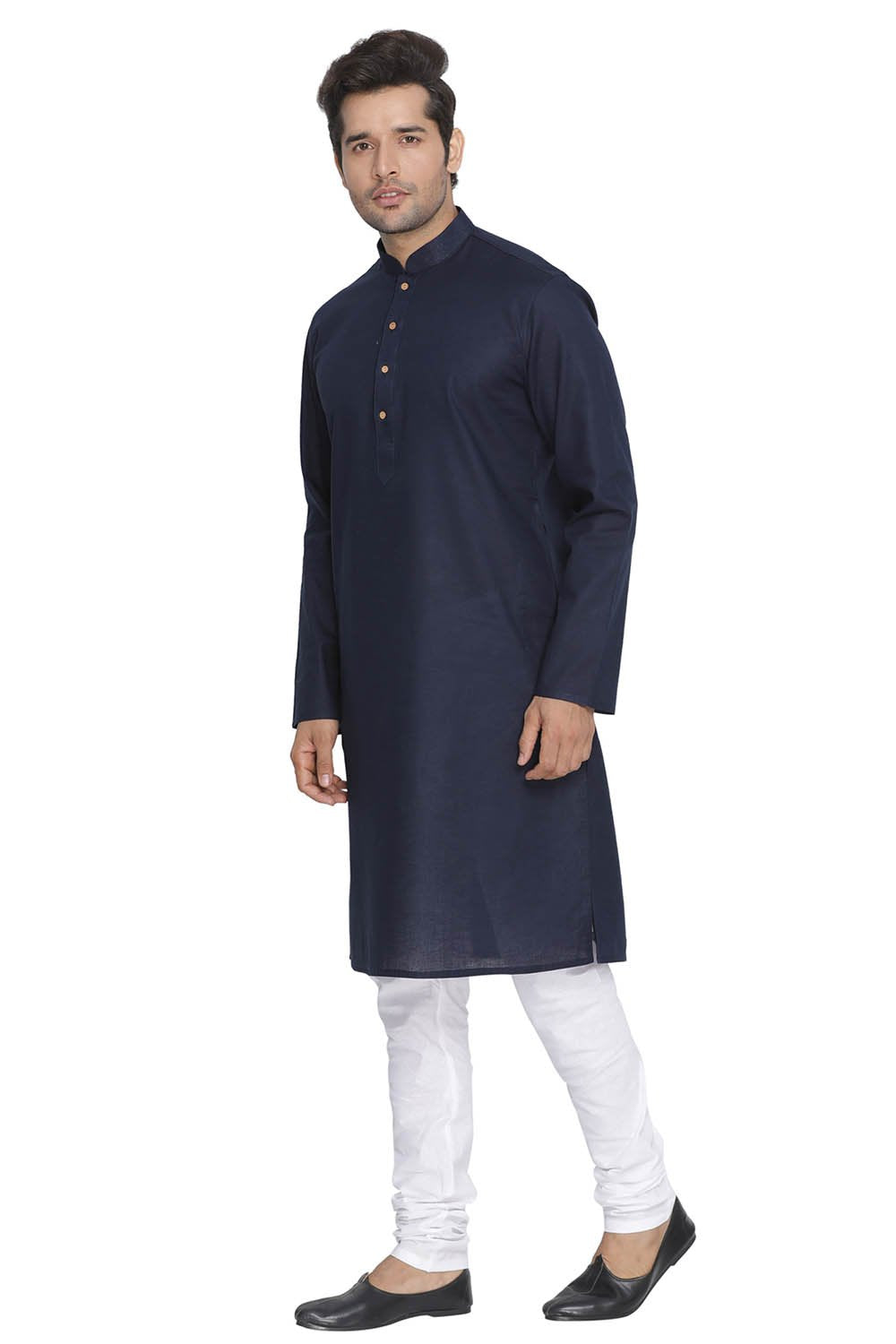 Men's Blue Cotton Linen Blend Kurta and Pyjama Set