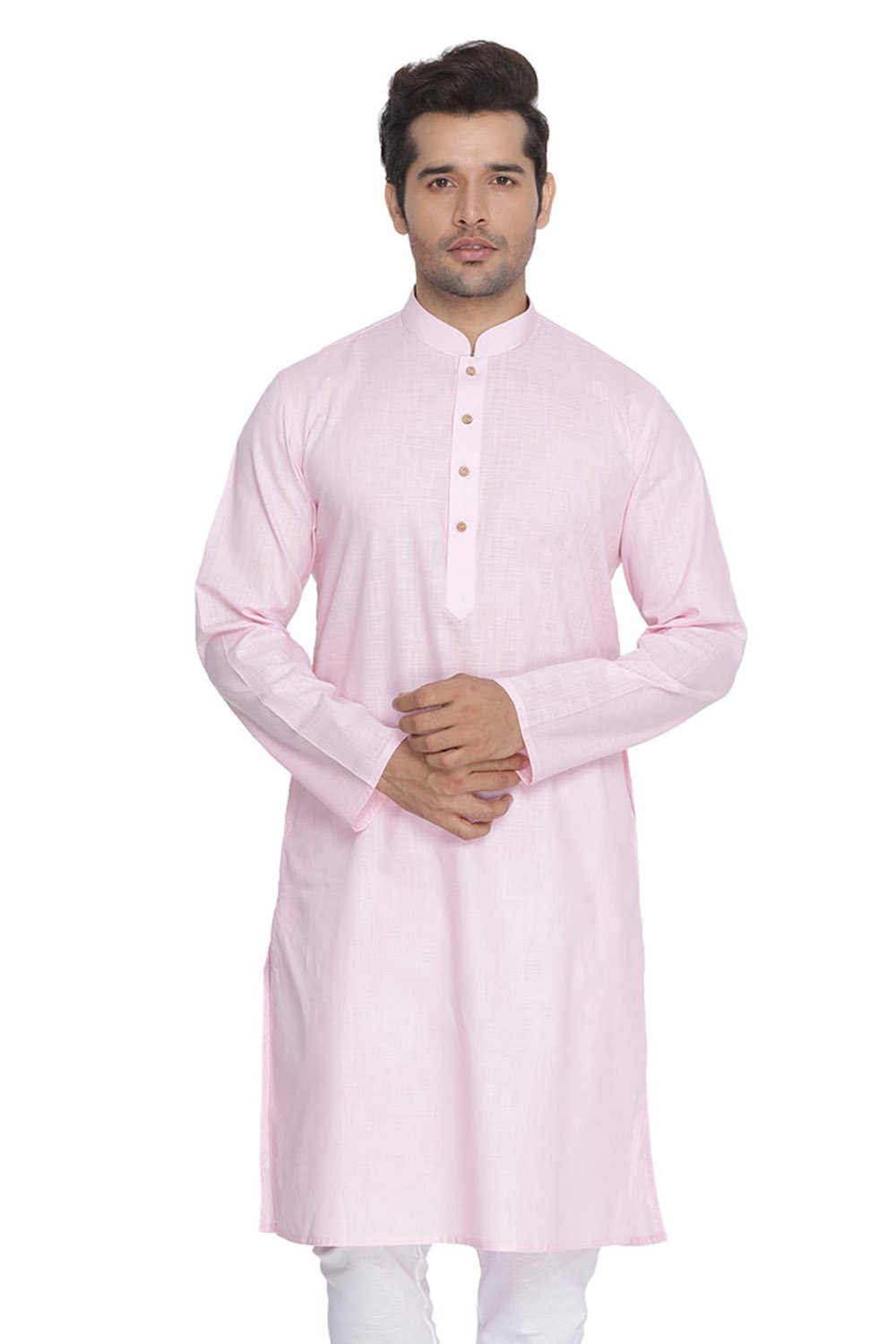 Men's Pink Cotton Linen Blend Kurta