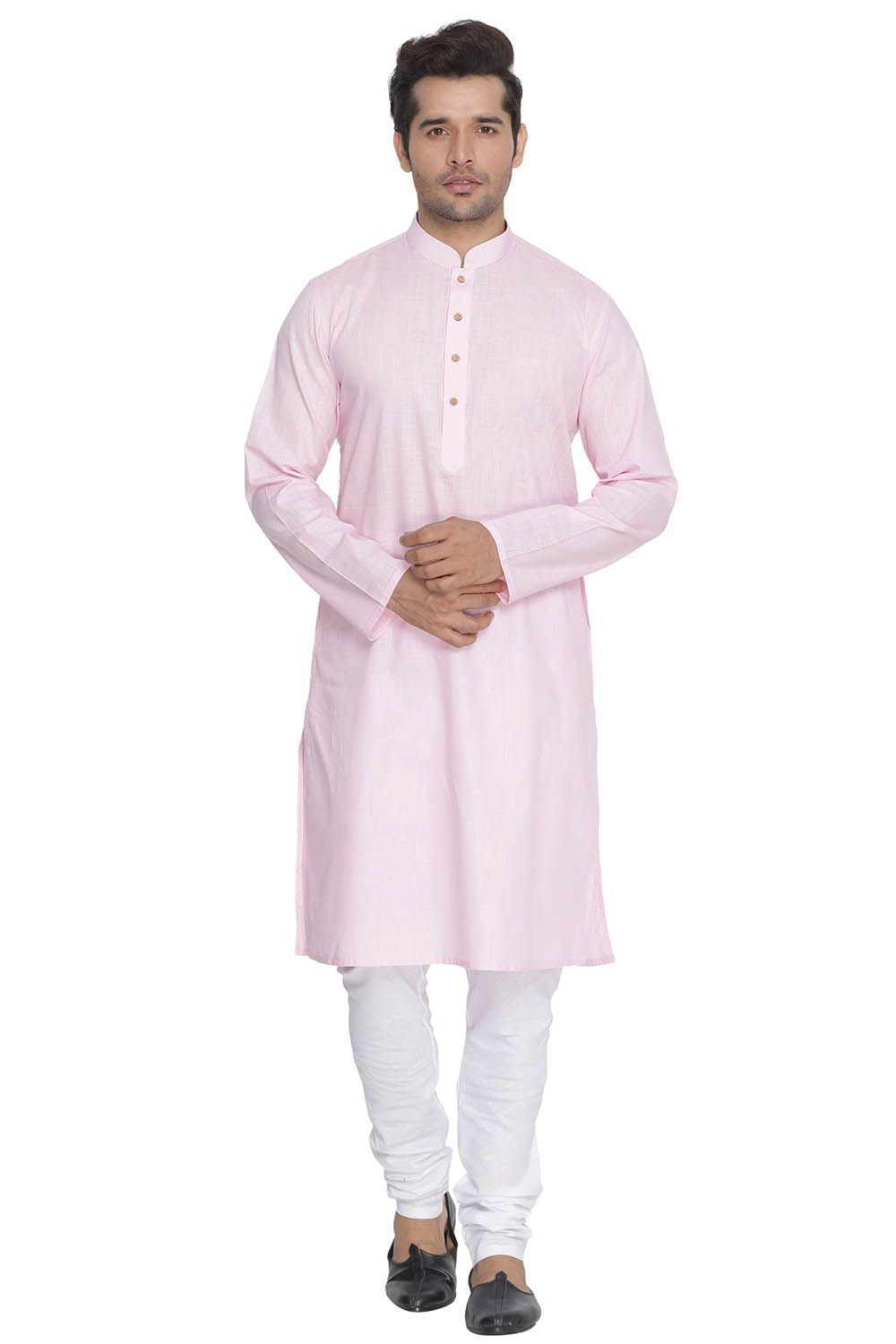 Men's Pink Cotton Linen Blend Kurta and Pyjama Set