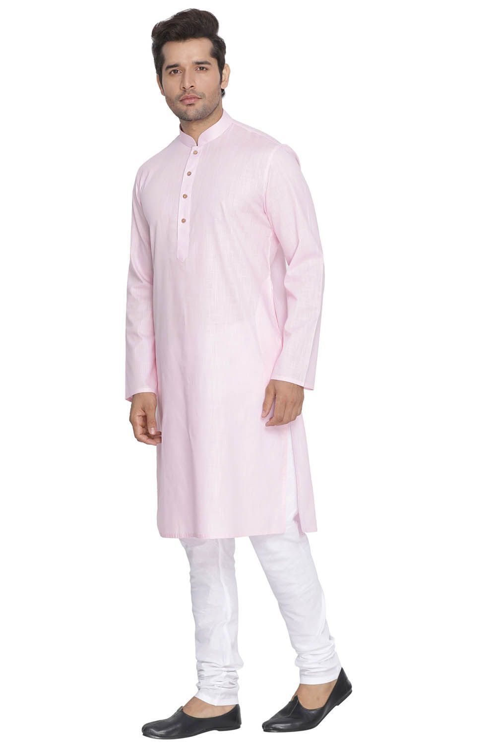 Men's Pink Cotton Linen Blend Kurta and Pyjama Set