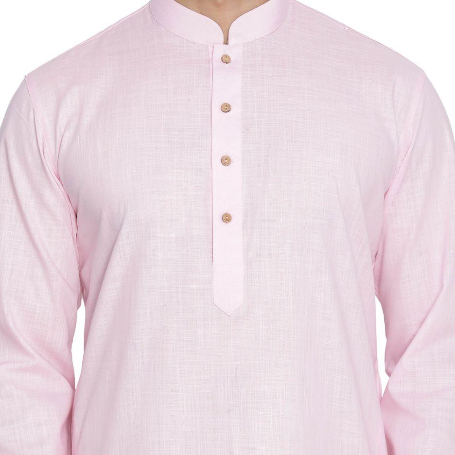 Men's Pink Cotton Linen Blend Kurta and Pyjama Set