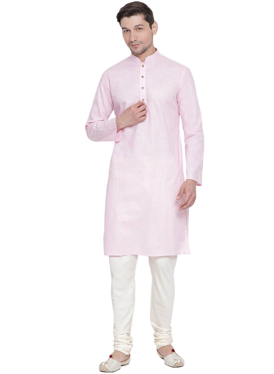 Men's Pink Cotton Linen Blend Kurta and Pyjama Set