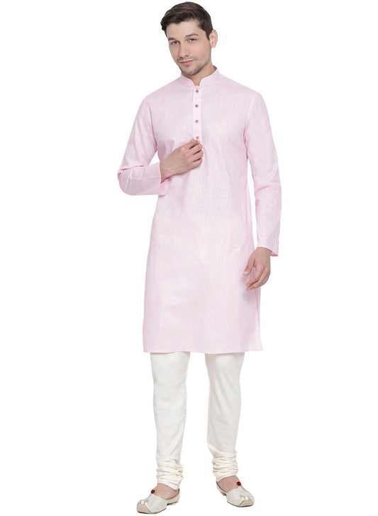 Men's Pink Cotton Linen Blend Kurta and Pyjama Set