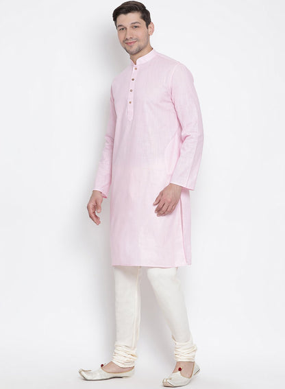 Men's Pink Cotton Linen Blend Kurta and Pyjama Set