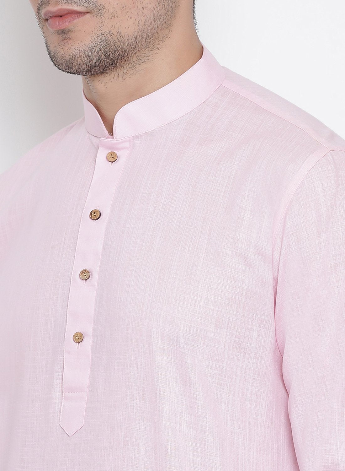 Men's Pink Cotton Linen Blend Kurta and Pyjama Set