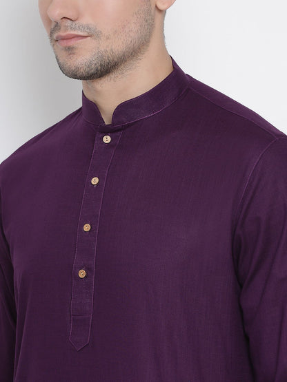 Men's Purple Cotton Linen Blend Kurta