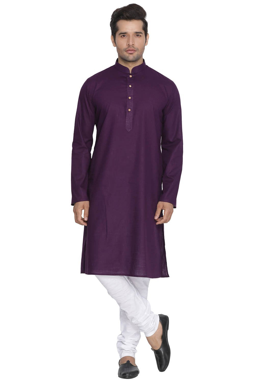 Men's Purple Cotton Linen Blend Kurta and Pyjama Set