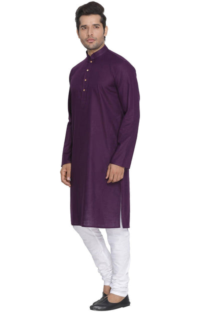 Men's Purple Cotton Linen Blend Kurta and Pyjama Set