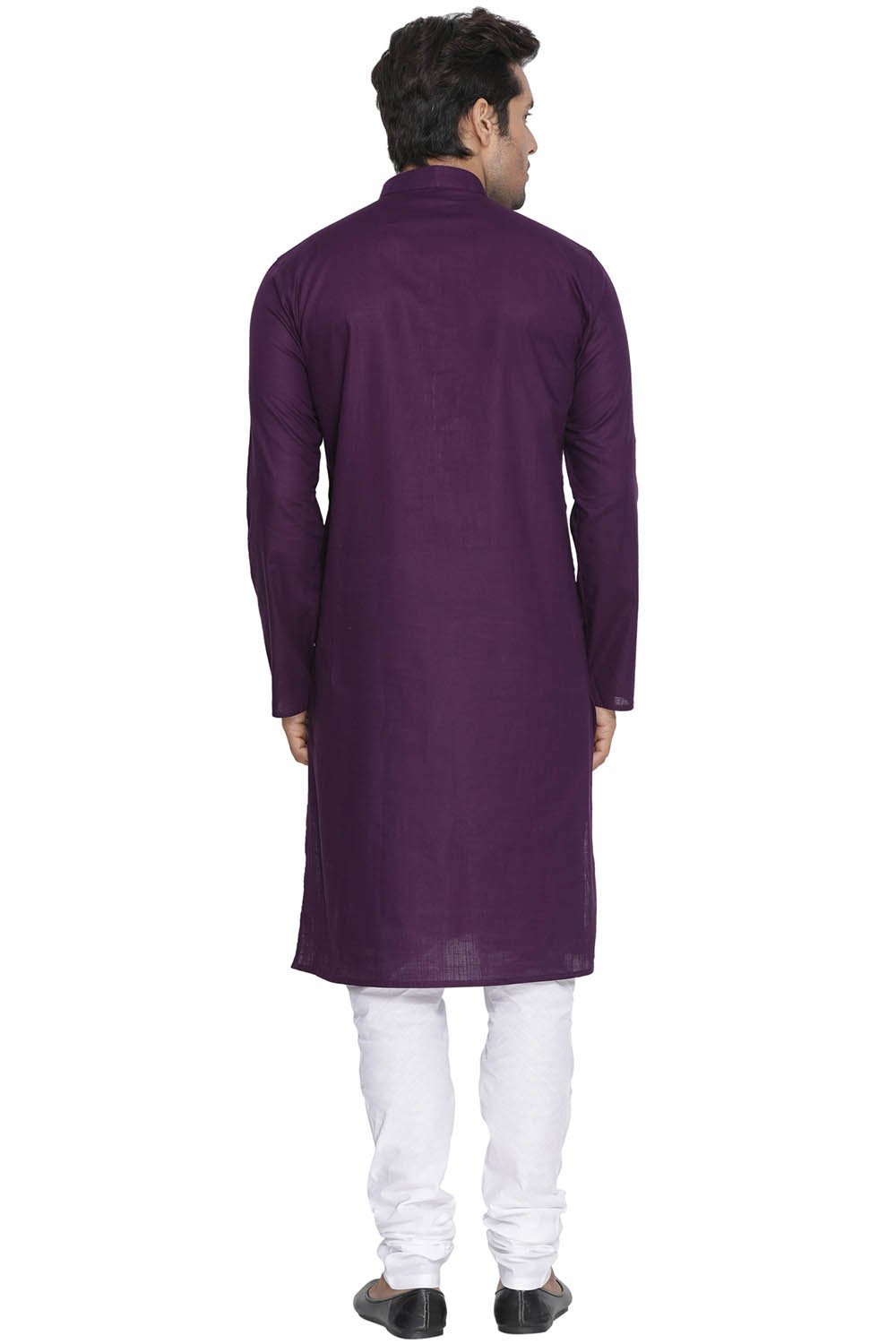 Men's Purple Cotton Linen Blend Kurta and Pyjama Set