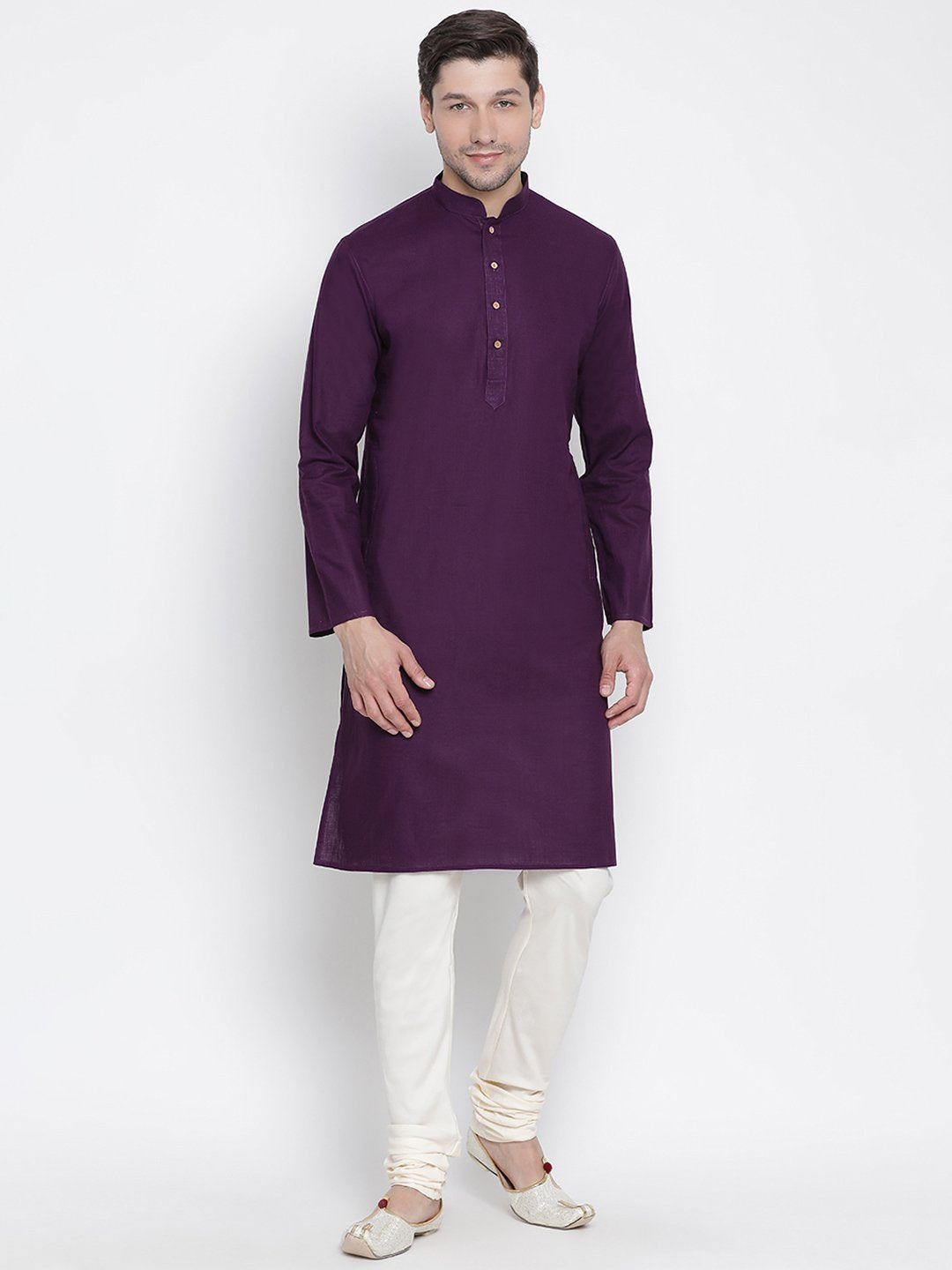 Men's Purple Cotton Linen Blend Kurta and Pyjama Set