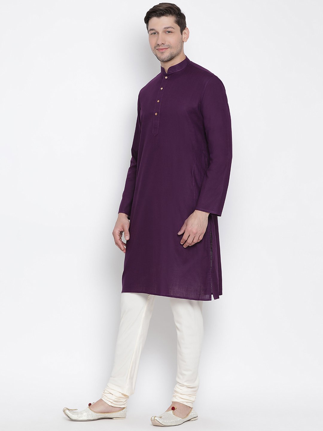 Men's Purple Cotton Linen Blend Kurta and Pyjama Set