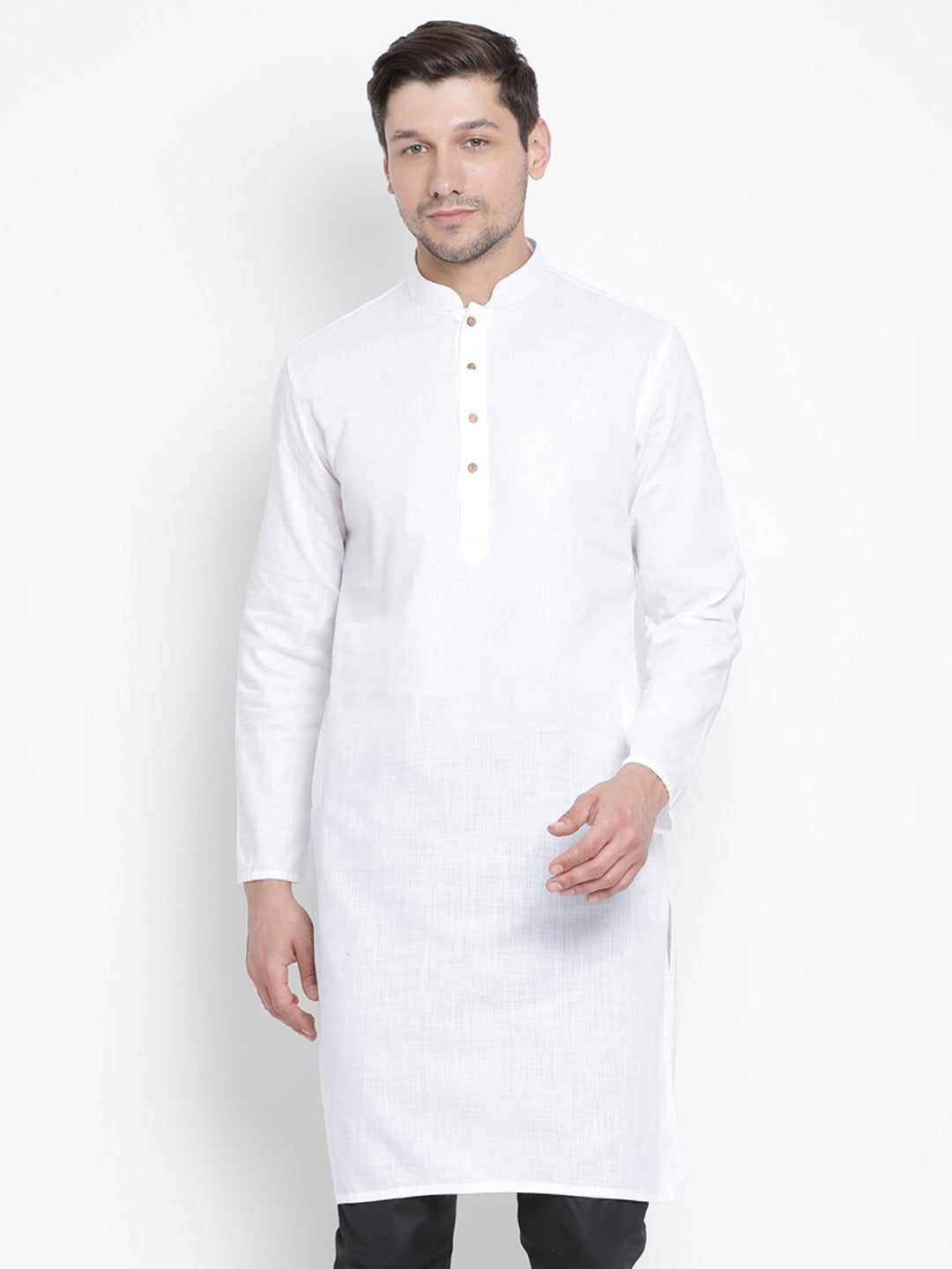 Men's White Cotton Linen Blend Kurta