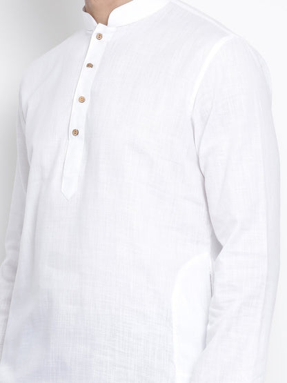 Men's White Cotton Linen Blend Kurta