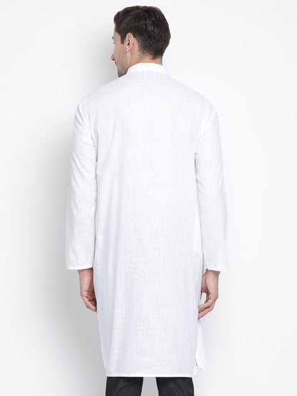 Men's White Cotton Linen Blend Kurta