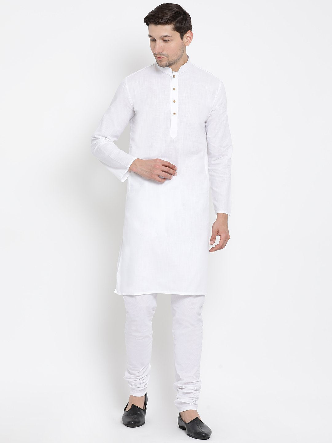 Men's White Cotton Linen Blend Kurta and Pyjama Set