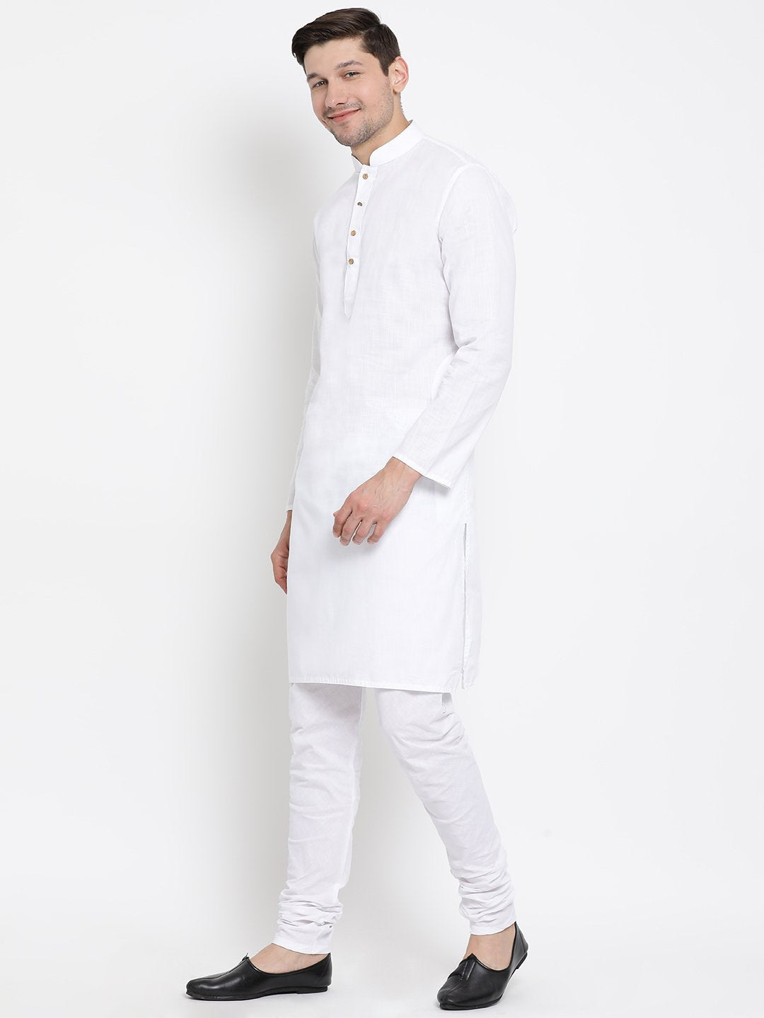 Men's White Cotton Linen Blend Kurta and Pyjama Set